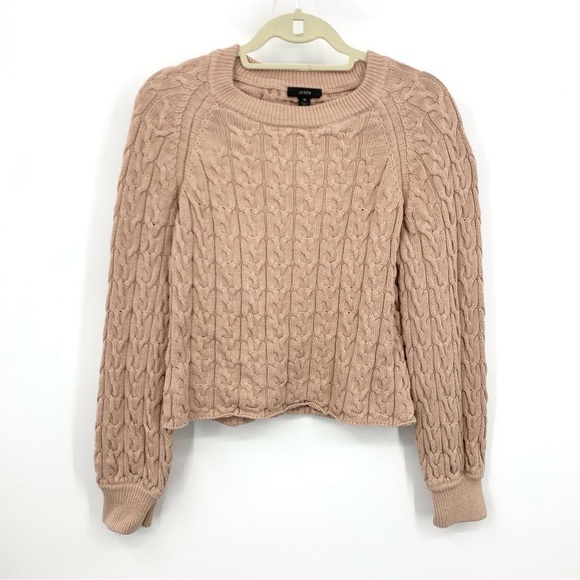 J Crew Women Size Medium Sweater Mauve Brown Cable Knit Crewneck Relaxed Fit Top - Picture 1 of 9